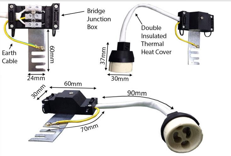 3x GU10 Ceramic Socket Heat Resistant Flex Lamp Holder Bridge Downlight Earthed 