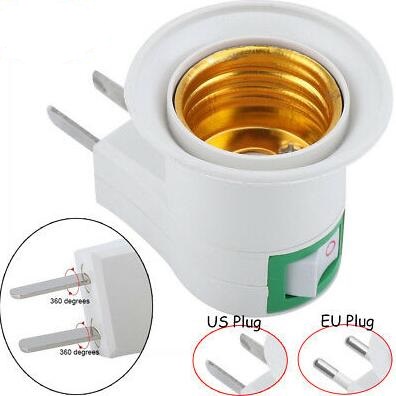 1* E27 Light Bulb Plug-in Adaptor Screw Base Wall US/EU Plug Lamp Socket Holder 